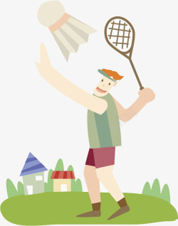 运动短裤男生在打羽毛球高清图片