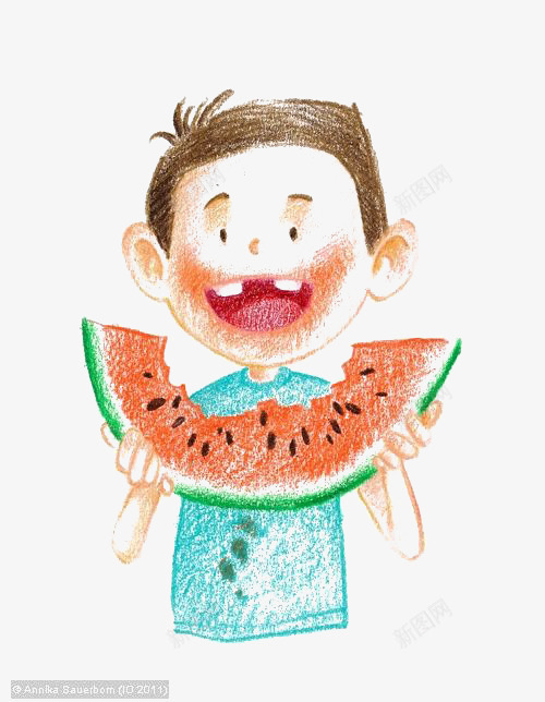 吃西瓜的小孩png免抠素材_88icon https://88icon.com 卡通 夏天 孩子 小男孩 手绘 插画 水果 西瓜