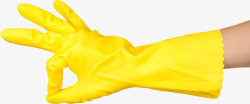 橡胶制品黄色防污染ok手势手套实物高清图片