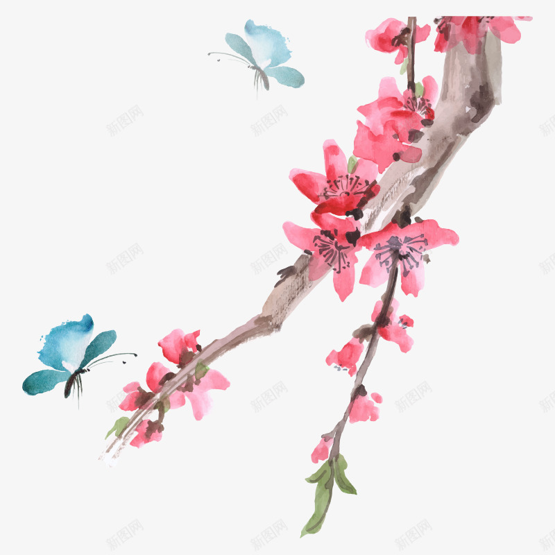 桃花枝上的蝴蝶png免抠素材_88icon https://88icon.com 桃花枝 花朵 蝴蝶