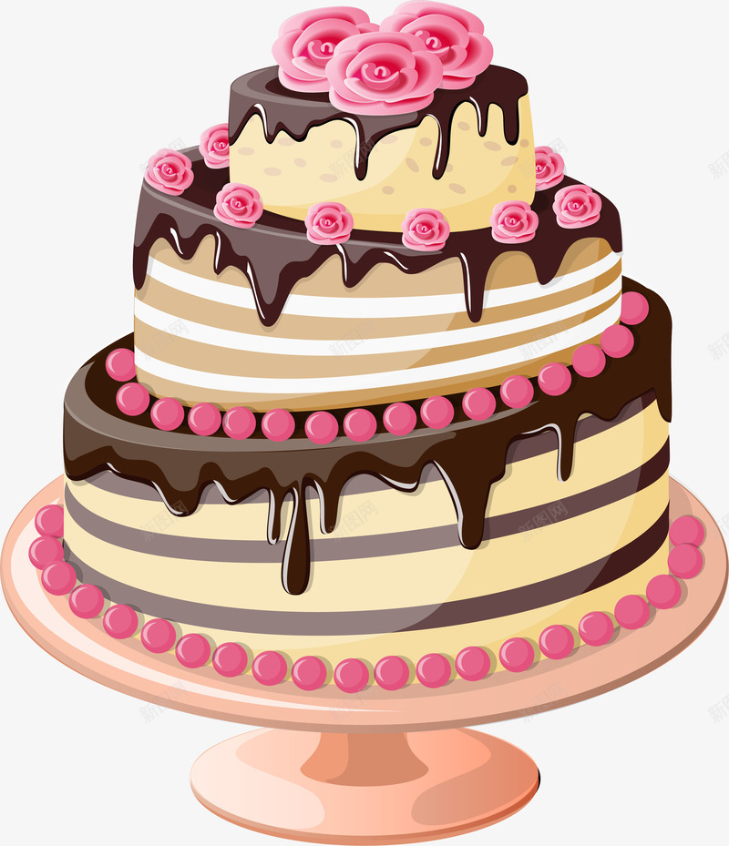 手绘三层生日蛋糕png免抠素材_88icon https://88icon.com 巧克力蛋糕 玫瑰蛋糕 甜品 生日蛋糕 美食