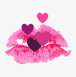 紫色水彩LOVE唇印素材