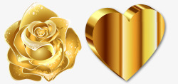 黄金玫瑰和黄金心形素材