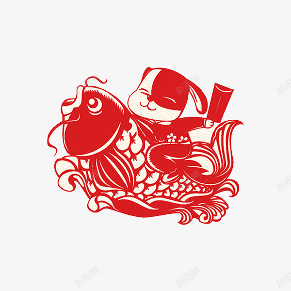 骑着鱼的狗剪纸png免抠素材_88icon https://88icon.com 剪纸 卡通 商务 封面 彩色手绘 手工 插图 狗 鱼