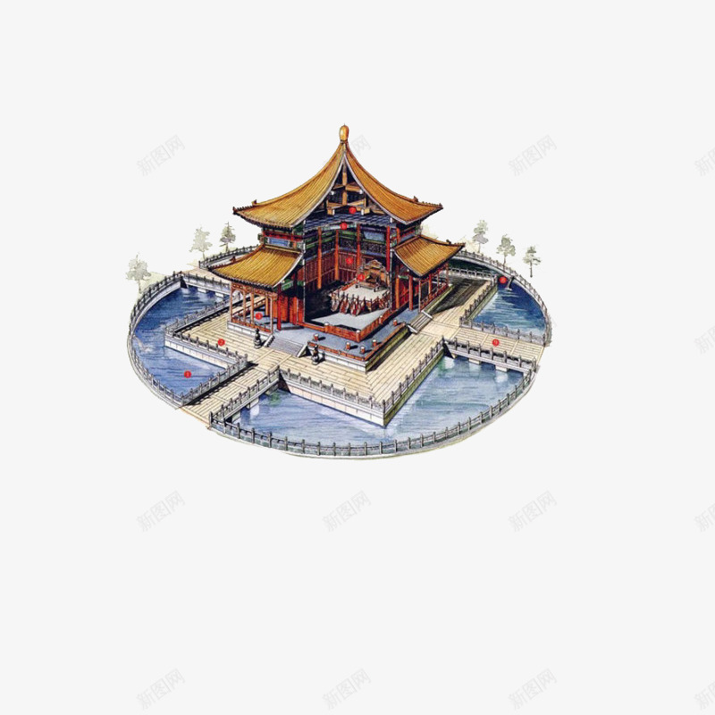 中国建筑水墨画png免抠素材_88icon https://88icon.com 中国 古风 城池 建筑 水墨