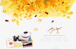韩国秋天树叶咖啡背景素材