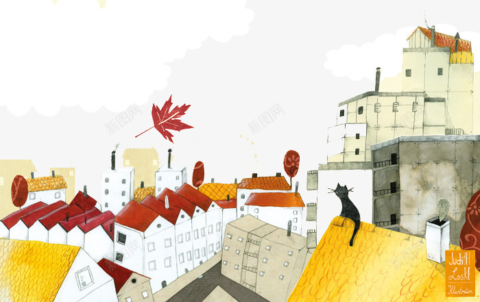 手绘蹲在房顶的猫png免抠素材_88icon https://88icon.com 创意插画设计 卡通贺卡封面 手绘插画