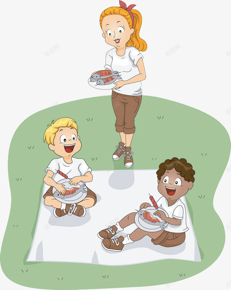 坐在草地上吃东西的小孩子png免抠素材_88icon https://88icon.com 卡通 可爱插图 吃东西 坐在草地上 妈妈孩子 小孩子 草地上的人