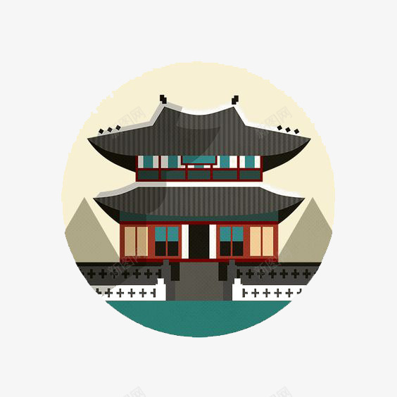 中国风建筑png免抠素材_88icon https://88icon.com 中国风 创意 古风建筑 圆形 瓦片 设计感 阁楼