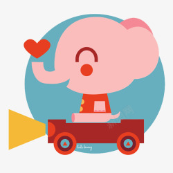 卡通粉色小象坐车素材