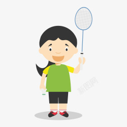 卡通羽毛球运动员少女素材
