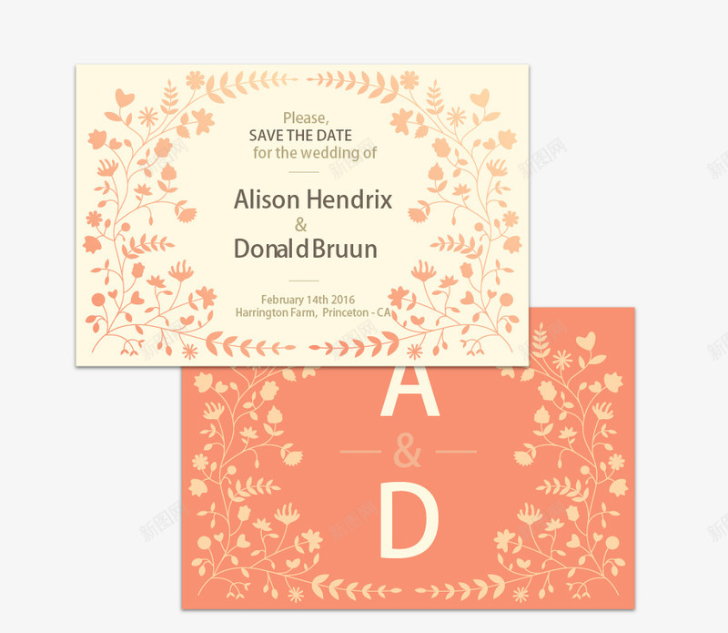 装饰图案婚礼邀请涵矢量图ai免抠素材_88icon https://88icon.com 婚礼贺卡 婚礼邀请涵 橙色 装饰图案 矢量图