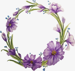 水彩紫色花朵花环素材