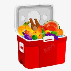 卡通车载冰箱里的水果矢量图素材