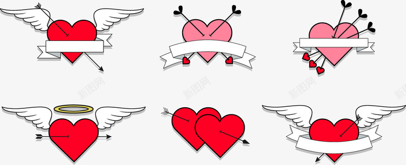 爱情爱心翅膀图标矢量图图标