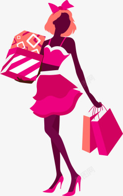 泼墨少女购物袋抱着礼物盒的时尚女人高清图片