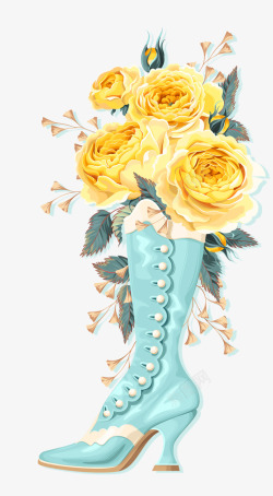 手绘玫瑰花高跟靴子插瓶素材