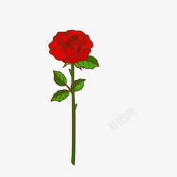 卡通扁平化红色玫瑰花矢量图素材