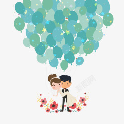 手绘浪漫蓝色气球婚礼装饰图案矢量图素材