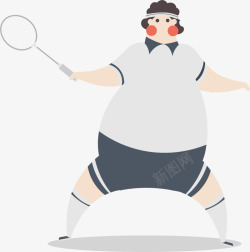 打羽毛球的肥胖男人素材