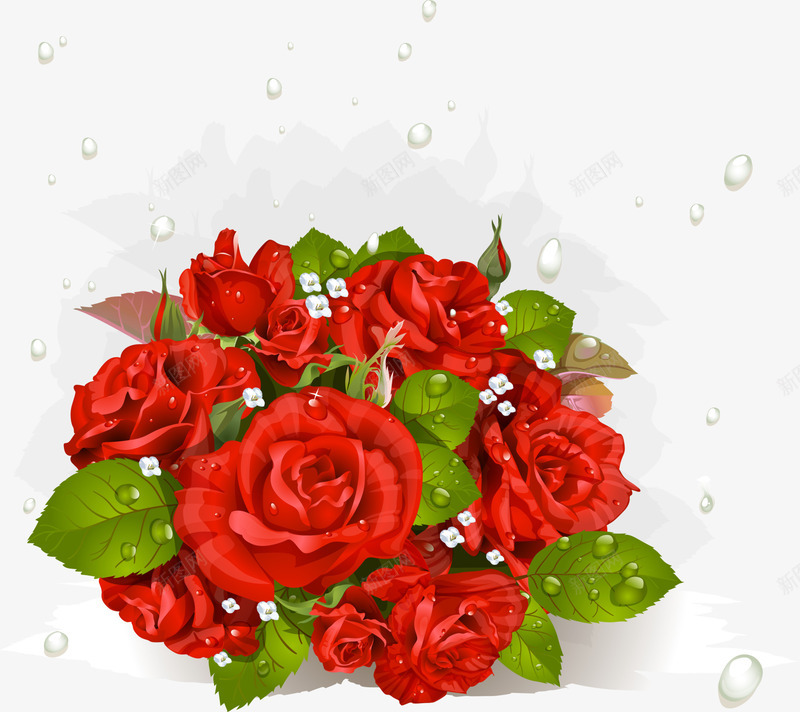 红色玫瑰花束png免抠素材_88icon https://88icon.com 免抠PNG 水滴 玫瑰 红色 美丽 花束 装饰图案 鲜花