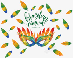 巴西节日水彩羽毛面具海报高清图片