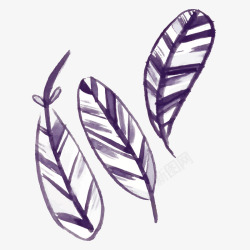 紫色手绘线稿羽毛元素矢量图素材