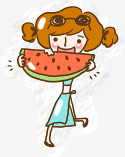 卡通小女孩吃西瓜效果图素材