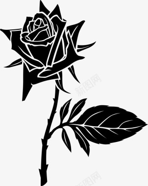 手绘线画一只玫瑰花图标图标