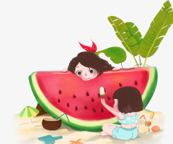 夏季卡通手绘水果西瓜素材