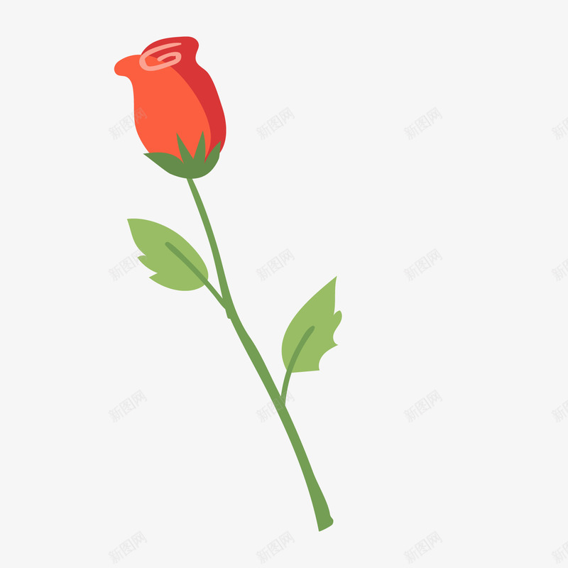 红色玫瑰花植物png免抠素材_88icon https://88icon.com 一支玫瑰花 卡通植物 红色玫瑰花 绿色叶子
