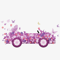 紫色蝴蝶花朵敞篷跑车扁平车矢量图素材