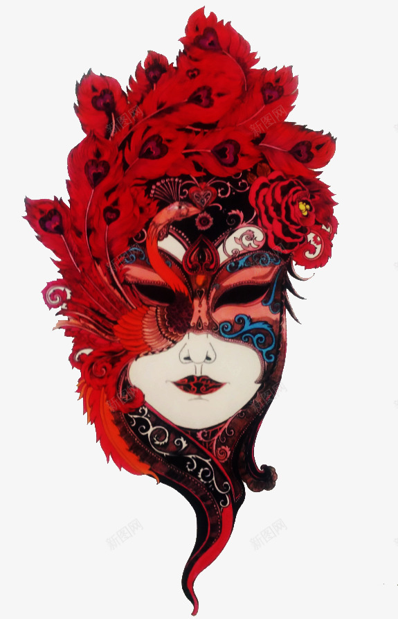 凤凰面具png免抠素材_88icon https://88icon.com 戴面具的女人 时尚面具 激情 红色 羽毛