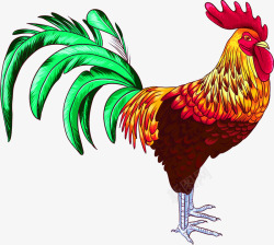 公鸡新年图片素材手绘新年红羽毛公鸡高清图片