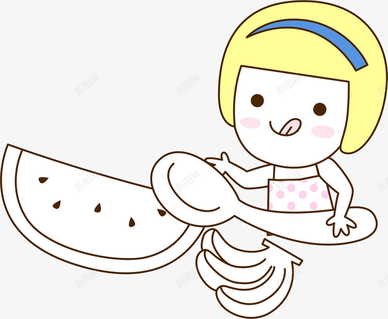 吃西瓜的女孩png免抠素材_88icon https://88icon.com AI 勺子 卡通 夏天 手绘 水果 线条 西瓜 调羹 香蕉