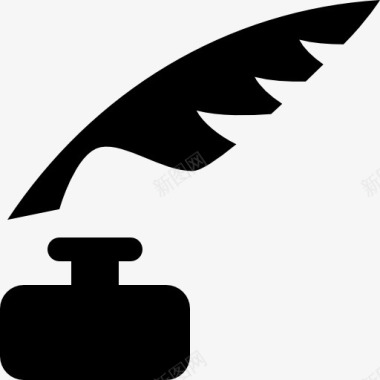 墨水PNG矢量图墨水瓶和一根羽毛写图标图标