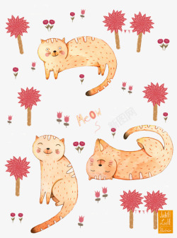 手绘粉色猫咪图案素材