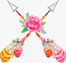 粉红弓箭交叉彩色羽毛弓箭矢量图高清图片