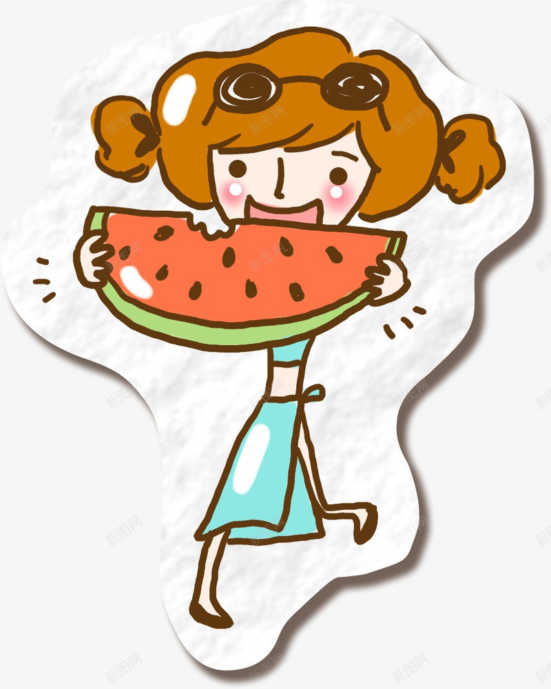 女孩吃西瓜png免抠素材_88icon https://88icon.com 女孩吃西瓜 彩色卡通 手绘素描