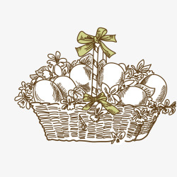 篮子里的鸡蛋手绘线描编制花篮高清图片