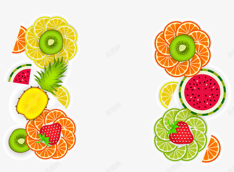 彩色热带水果png免抠素材_88icon https://88icon.com 卡通 热带水果 背景装饰 菠萝 西瓜 食物