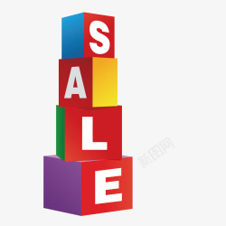 彩色立方块sale促销打折标签素材