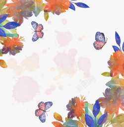 水彩花卉与蝴蝶装饰矢量图素材