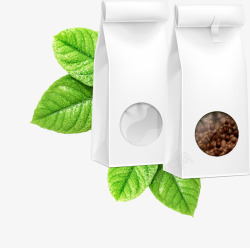 食品包装袋设计绿叶白色咖啡袋矢量图高清图片