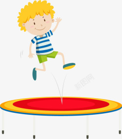开心跳跃儿童节玩蹦蹦床的男孩高清图片