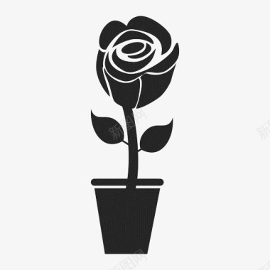 玫瑰绿叶手绘玫瑰花盆栽图标图标