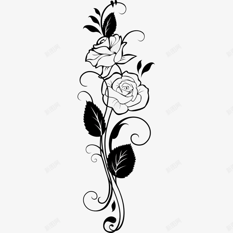 黑白素描花卉png免抠素材_88icon https://88icon.com 玫瑰纹身 玫瑰花 素描 花卉 花朵 黑色