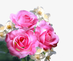 小花丛中的粉色玫瑰花素材