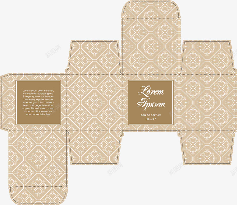 浅咖色盒子展开图png免抠素材_88icon https://88icon.com 免抠PNG 包装盒 古典花纹 展开图 浅咖色 礼品盒