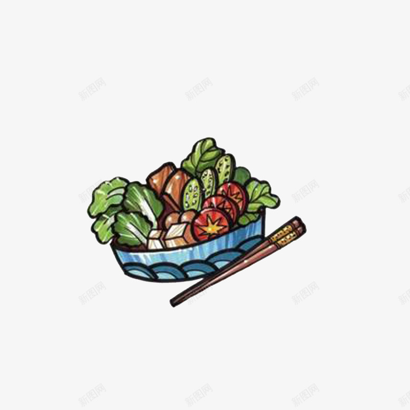 卡通蔬菜盒饭png免抠素材_88icon https://88icon.com 卡通盒饭 插画 碗 筷子 绿色食品 蔬菜 西红柿 黄瓜